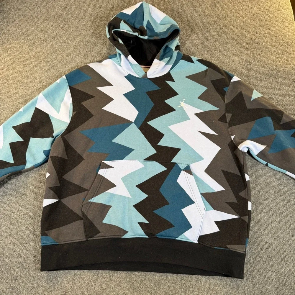 Jordan Essentials Mens Graphic Fleece Hoodie Blue Zigzag FB7014-425 XL #3389
